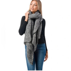 Marcus Adler The Lucia Large Scarf Wrap Black and White Herringbone NWT